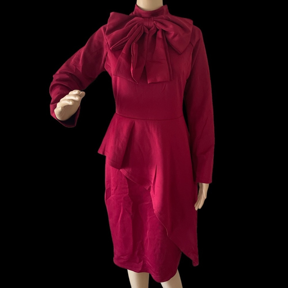 - Womens Tie Neck Bodycon Dress Red - Picture 2 of 11